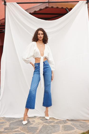  Vatkalı Kadın Bağlamalı Keten Bluz Ekru Beyaz