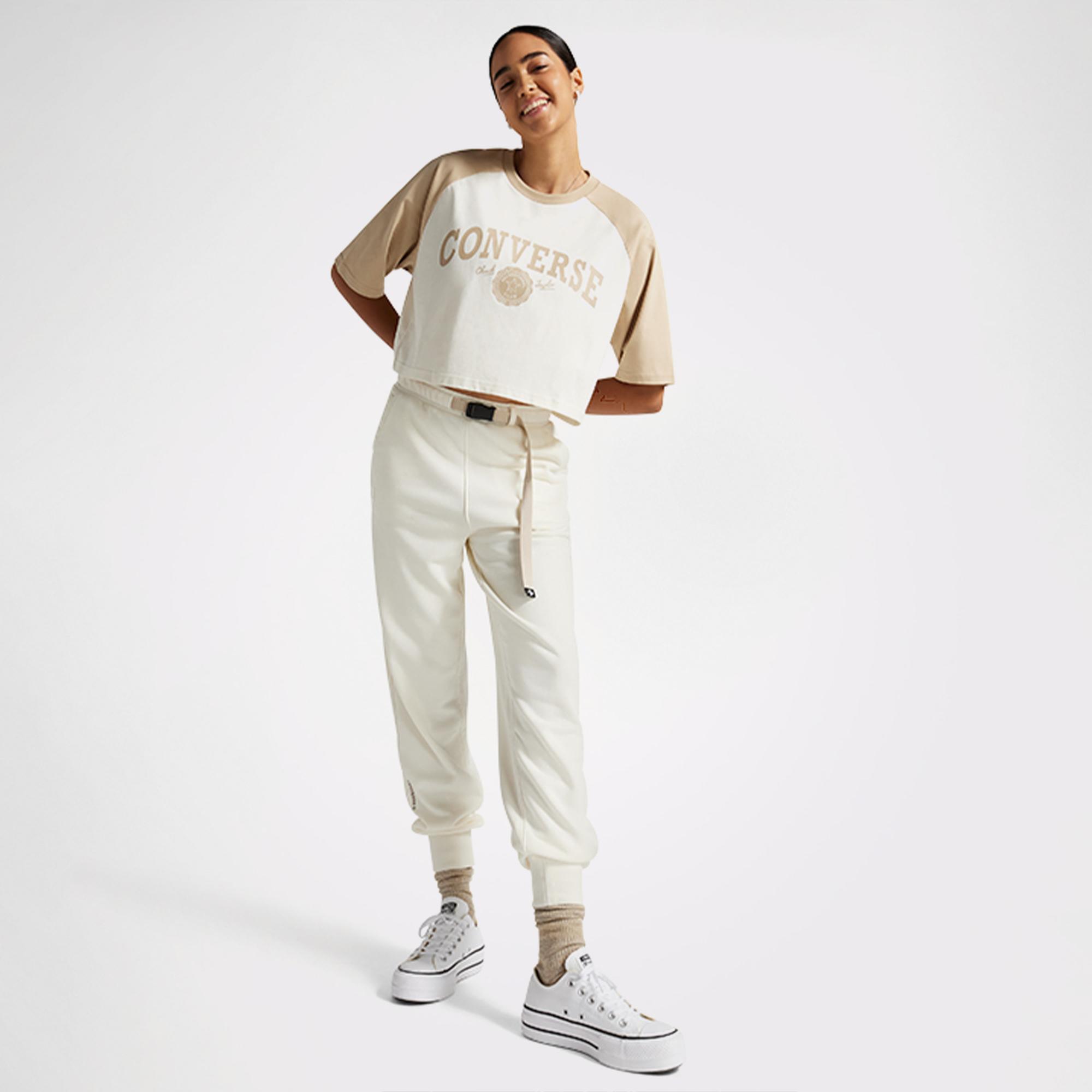 Converse Retro Cropped Kadın Krem T-Shirt