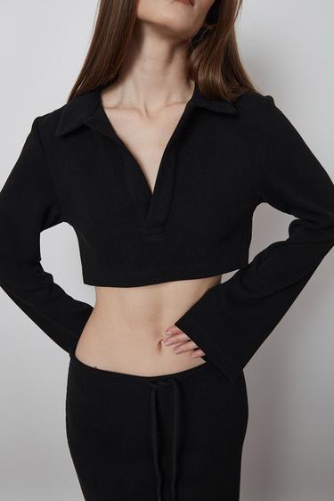  Triko Polo Yaka Croptop