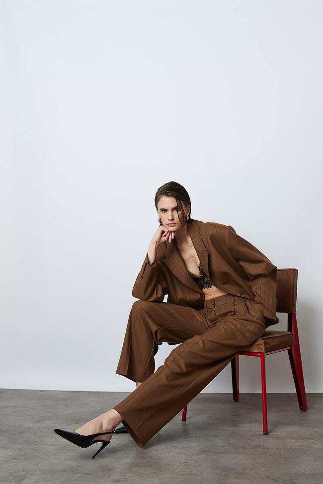  Çizgili İki Pile Palazzo Pantolon