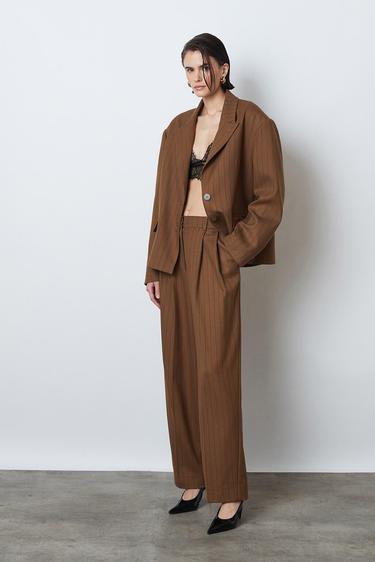  Çizgili İki Pile Palazzo Pantolon