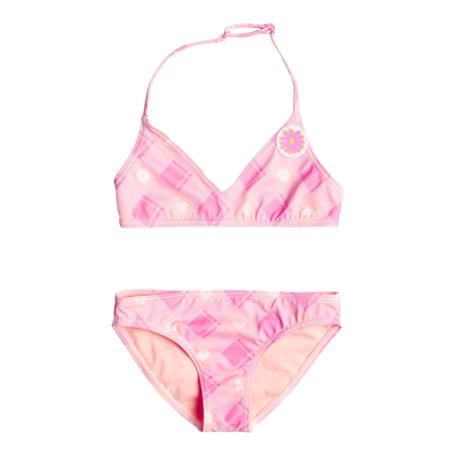  Roxy Kız Çocuk Bikini Flower Plaid Tri Set Pembe