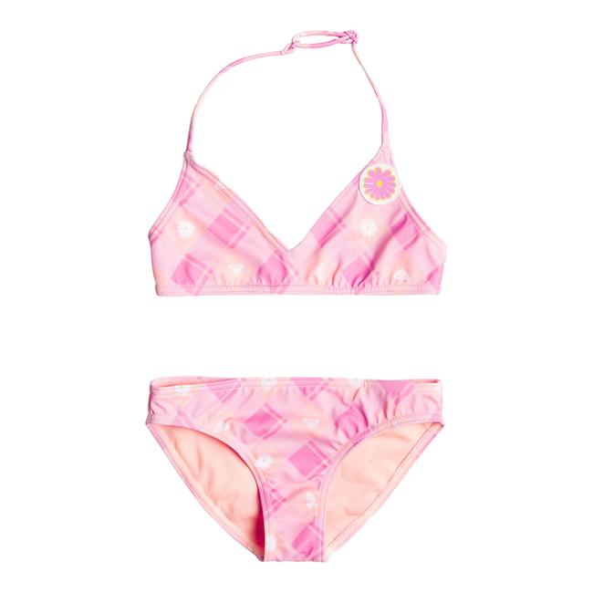  Roxy Kız Çocuk Bikini Flower Plaid Tri Set Pembe