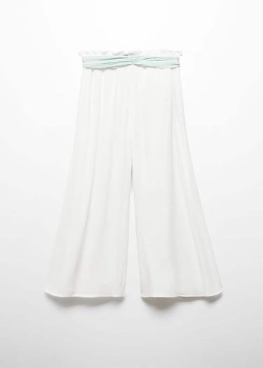  Mango Çocuk Bambu Bağ Detaylı Pantolon Beyaz