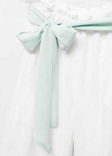  Mango Çocuk Bambu Bağ Detaylı Pantolon Beyaz