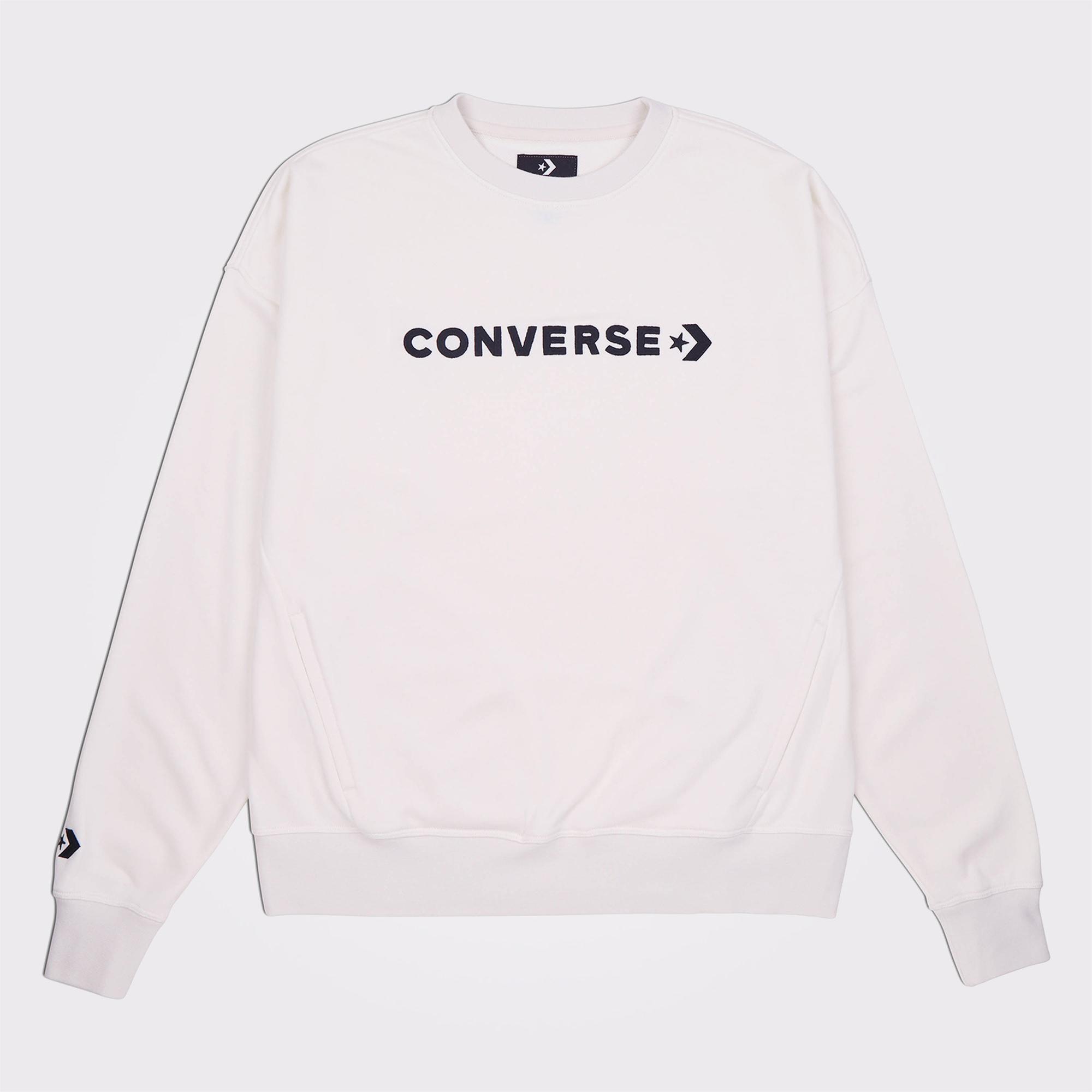 Converse Wordmark Boyfriend Crew Kadın Beyaz Sweatshirt