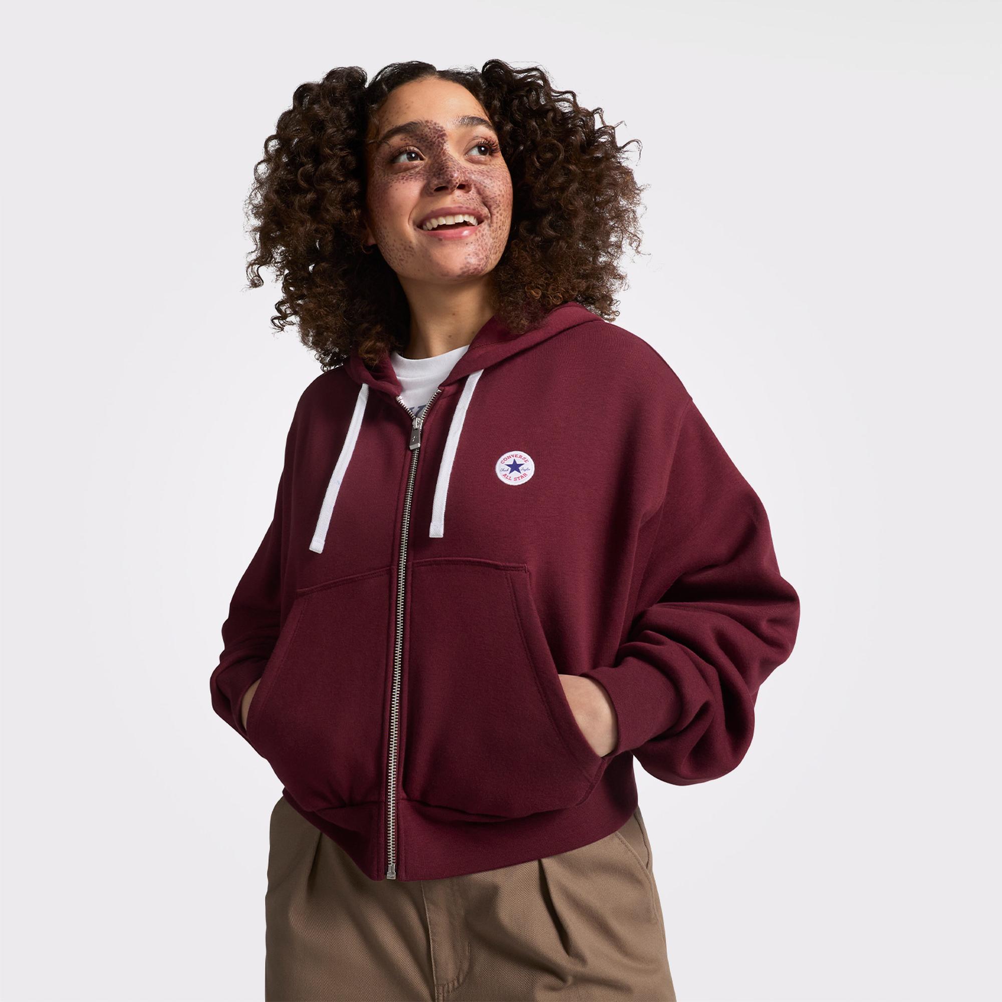Converse Retro Full-Zip Kadın Bordo Hoodie