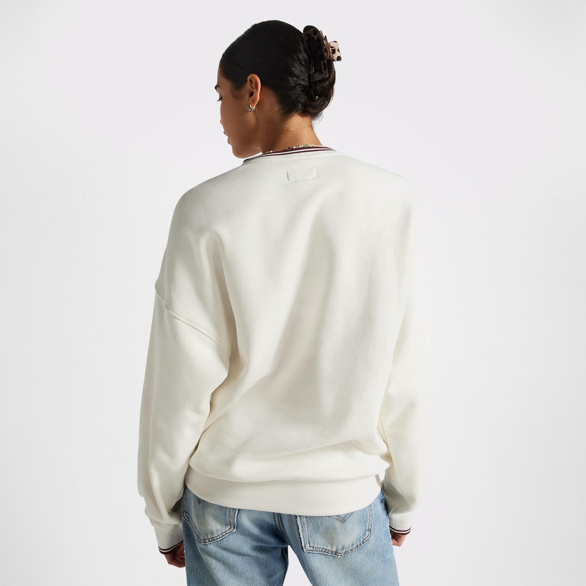 Converse Retro Oversized V-Yaka Kadın Krem Sweatshirt