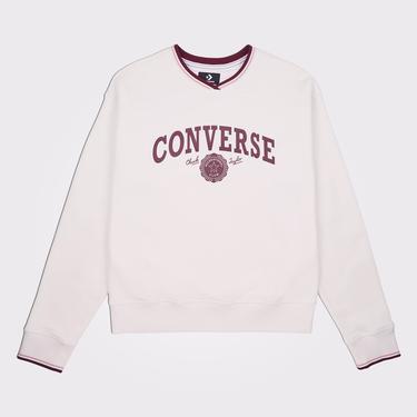 Converse Retro Oversized V-Yaka Kadın Krem Sweatshirt