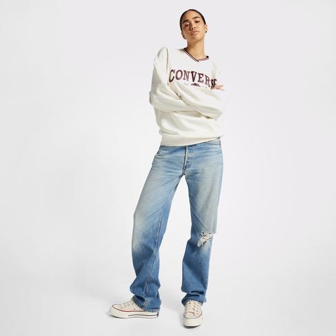  Converse Retro Oversized V-Yaka Kadın Krem Sweatshirt