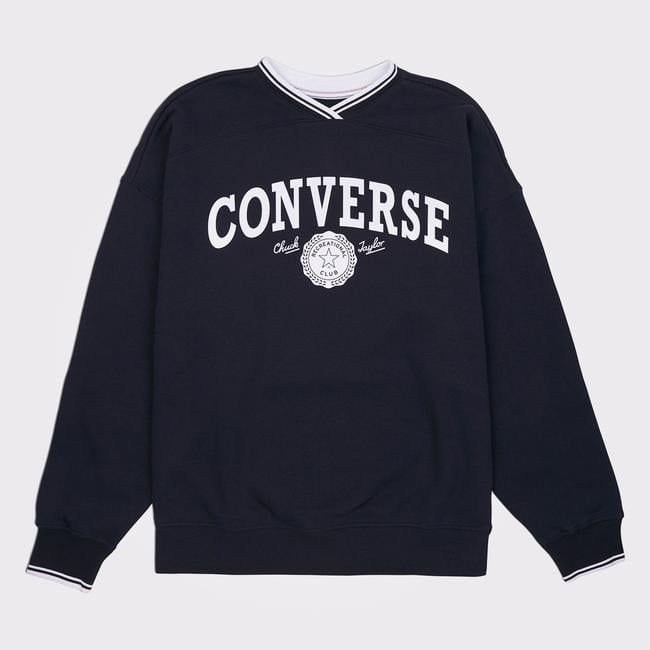  Converse Retro Oversized V-Yaka Kadın Siyah Sweatshirt