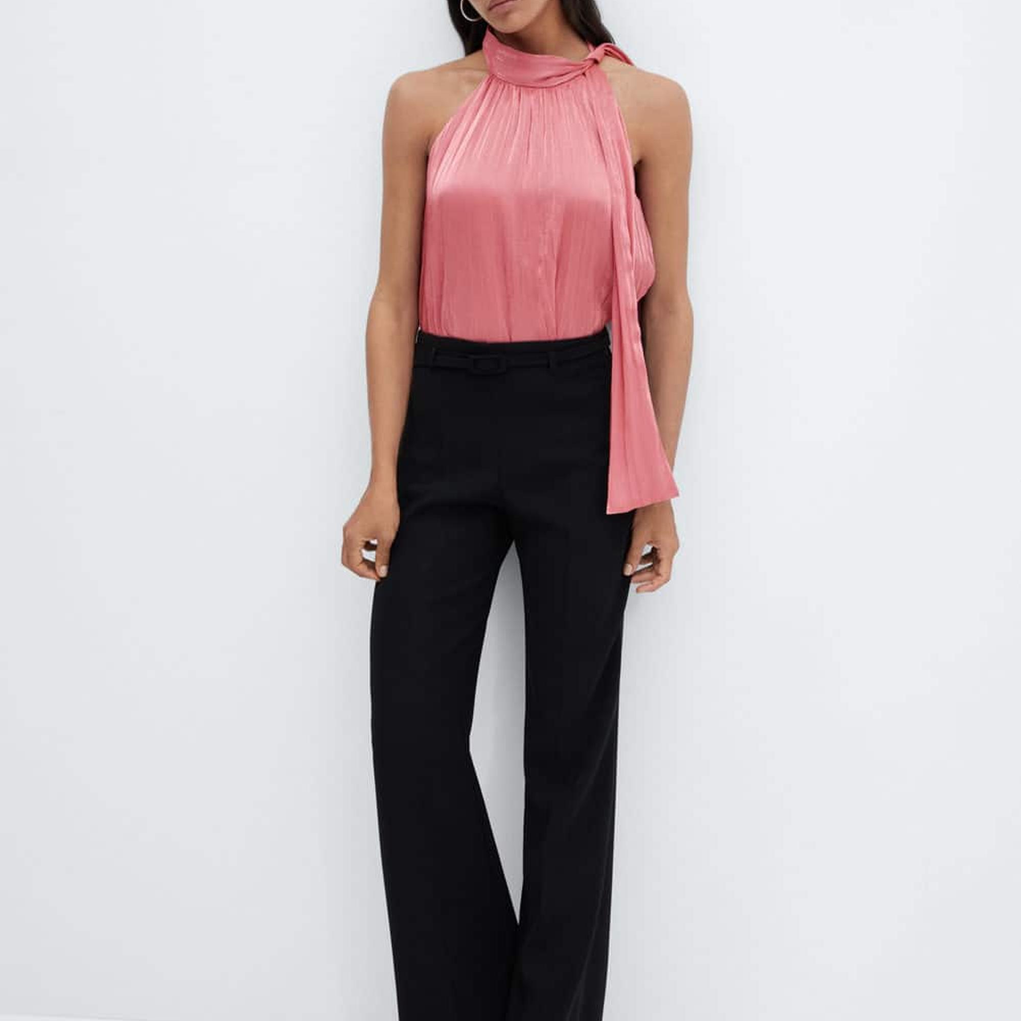 Mango Kadın Pilili Bağ Detaylı Bluz Pembe