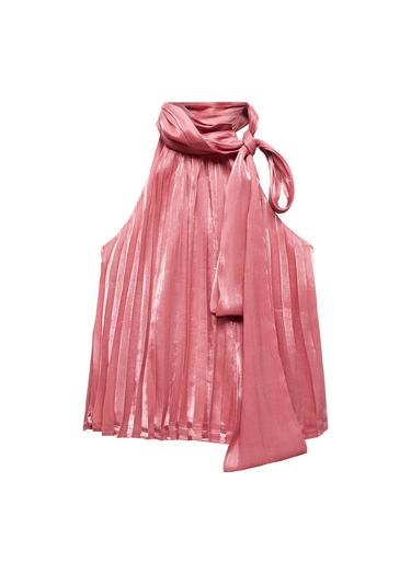  Mango Kadın Pilili Bağ Detaylı Bluz Pembe