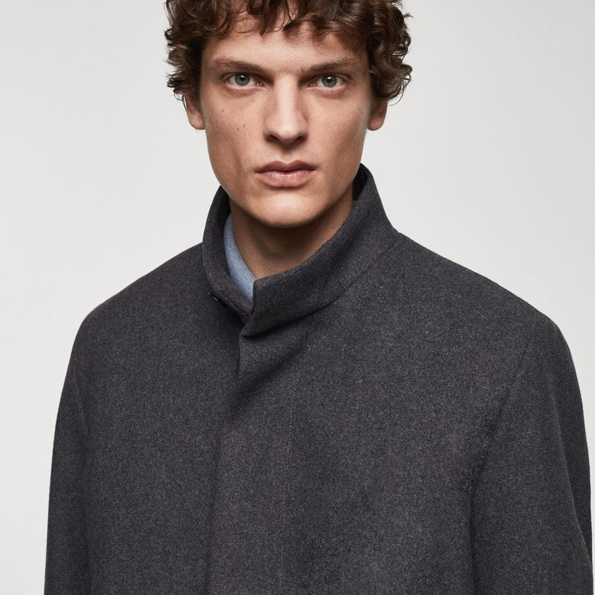 Mango Erkek Dik Yaka Yün Palto Orta Kırçıllı Gri