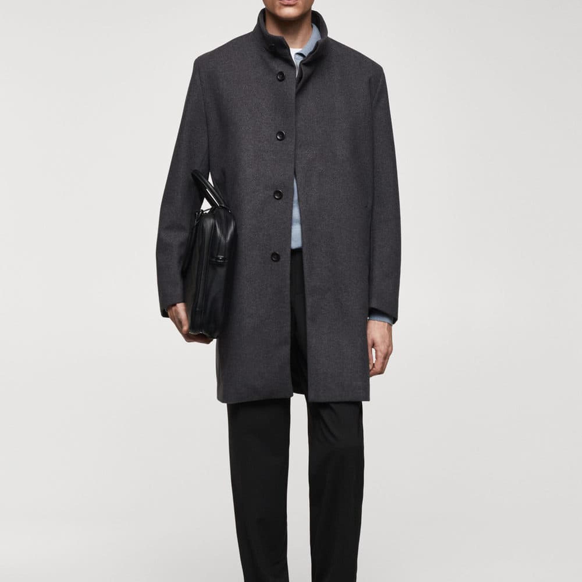 Mango Erkek Dik Yaka Yün Palto Orta Kırçıllı Gri