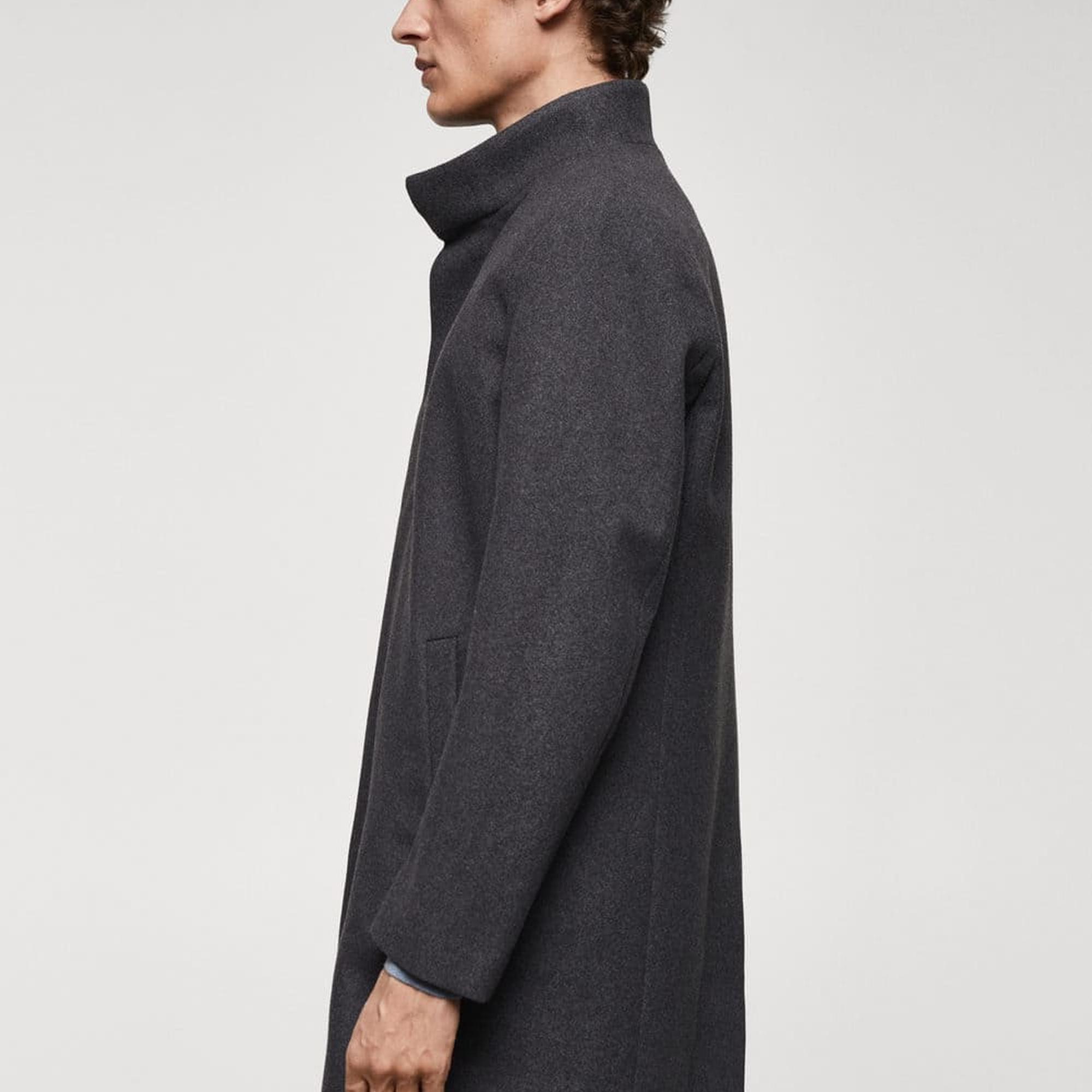 Mango Erkek Dik Yaka Yün Palto Orta Kırçıllı Gri