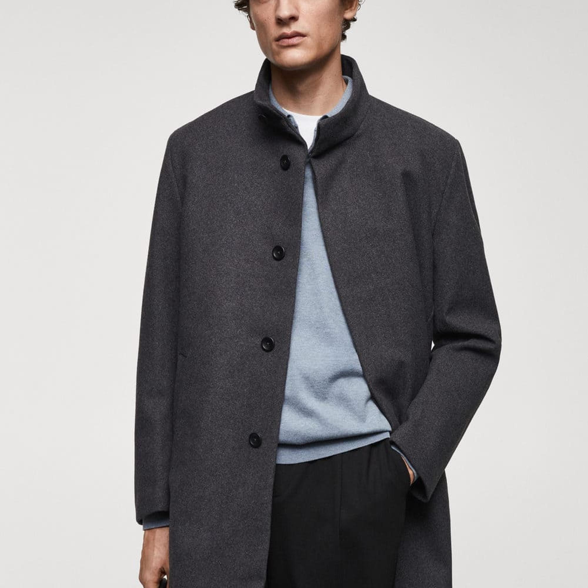 Mango Erkek Dik Yaka Yün Palto Orta Kırçıllı Gri
