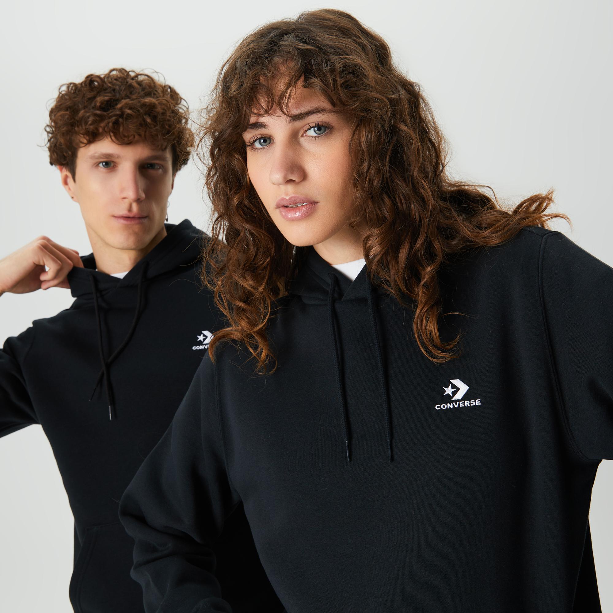 Converse Go-To Embroidered Star Chevron Brushed Back Fleece Unisex Siyah Hoodie