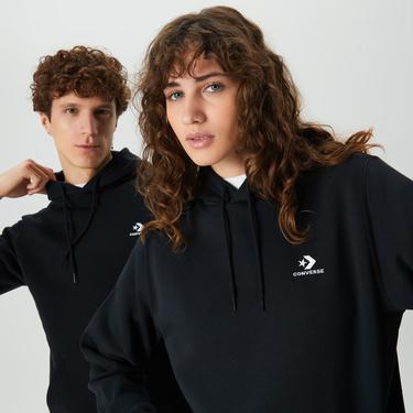  Converse Go-To Embroidered Star Chevron Brushed Back Fleece Unisex Siyah Hoodie