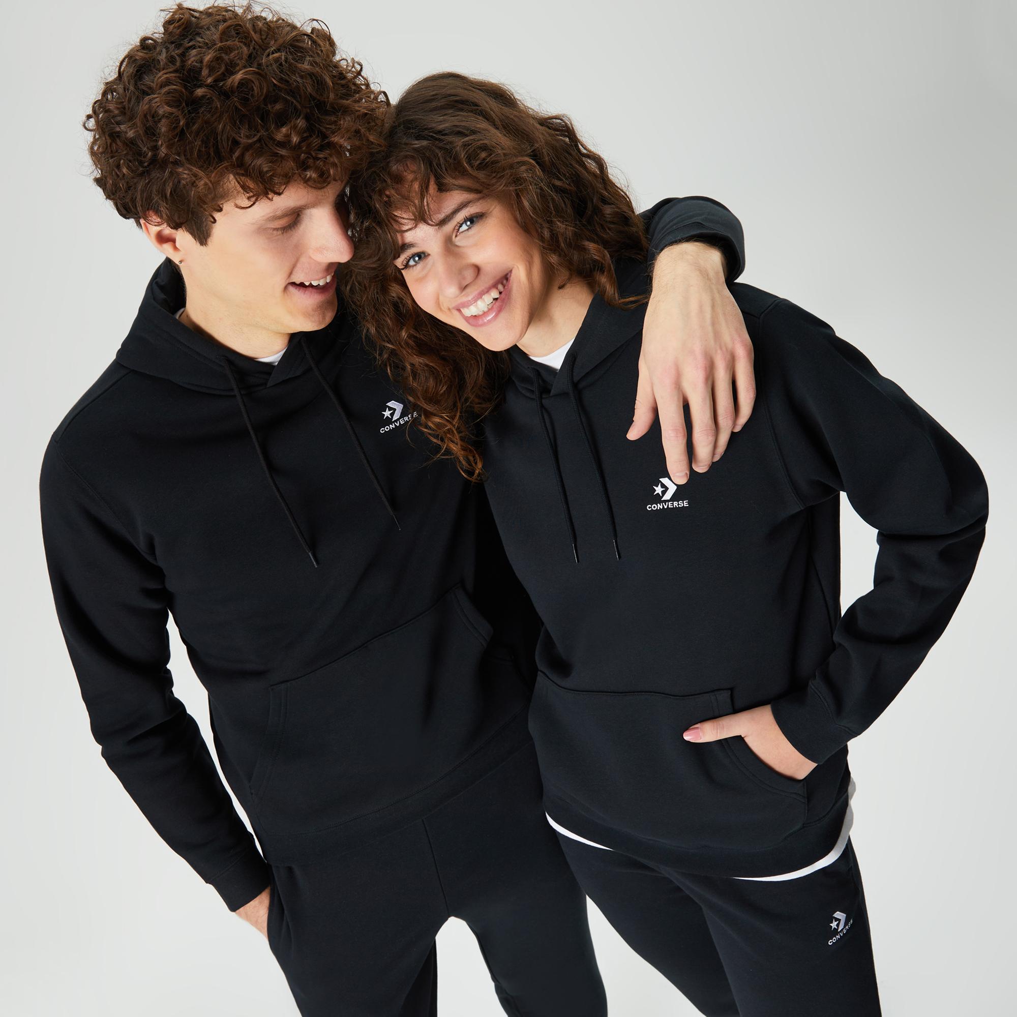 Converse Go-To Embroidered Star Chevron Brushed Back Fleece Unisex Siyah Hoodie