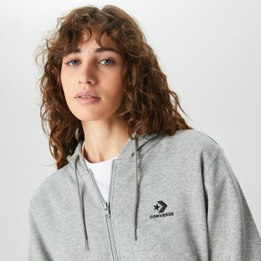  Converse Unisex Gri Fermuarlı Hoodie