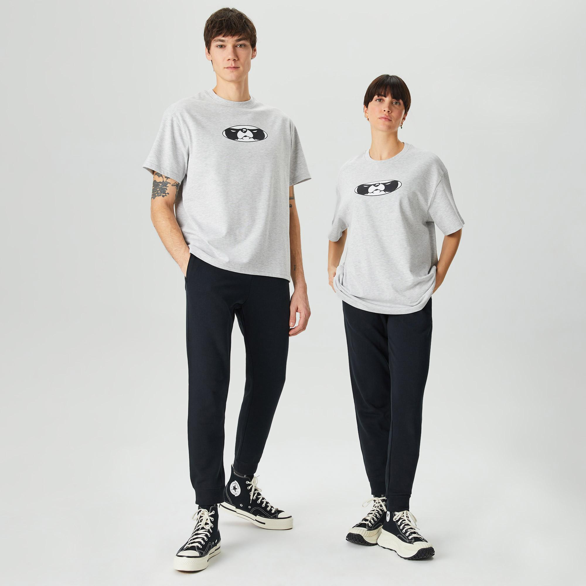 Leo Lunatic Panda Unisex Gri T-Shirt