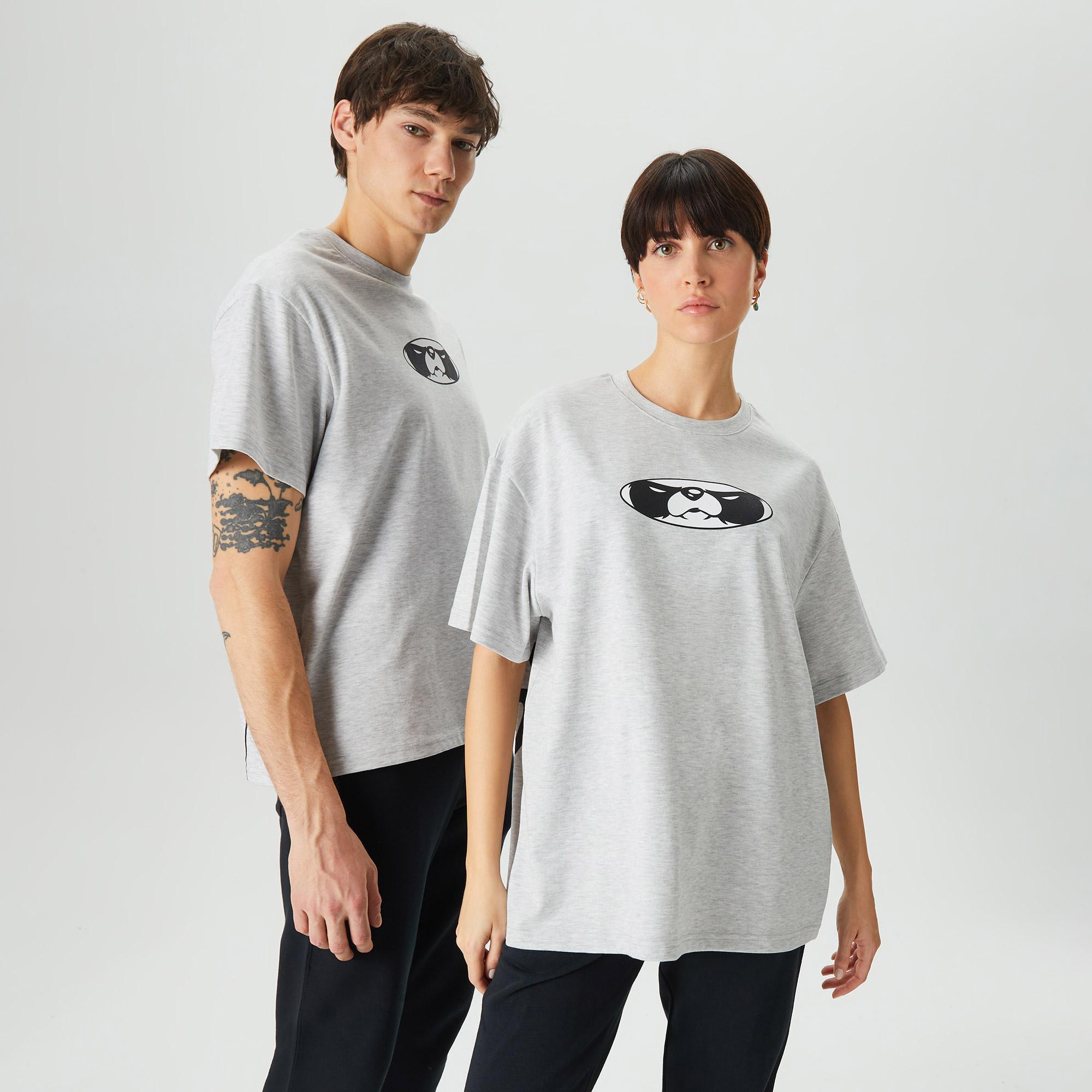 Leo Lunatic Panda Unisex Gri T-Shirt