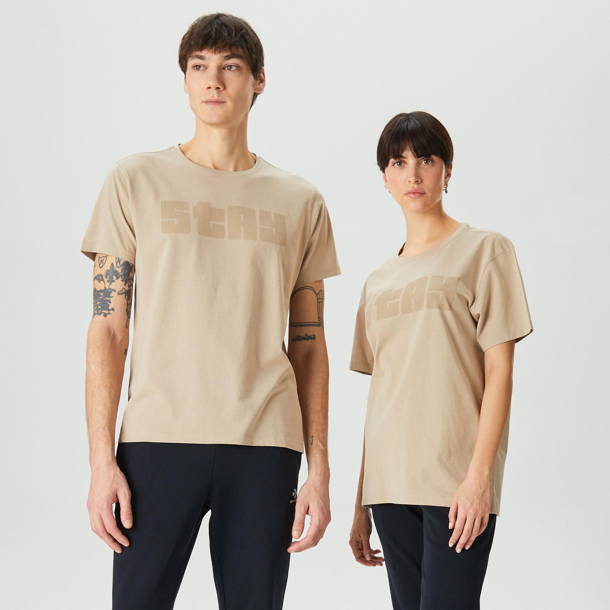 The Stay Line Ghost Print Unisex Bej T-Shirt