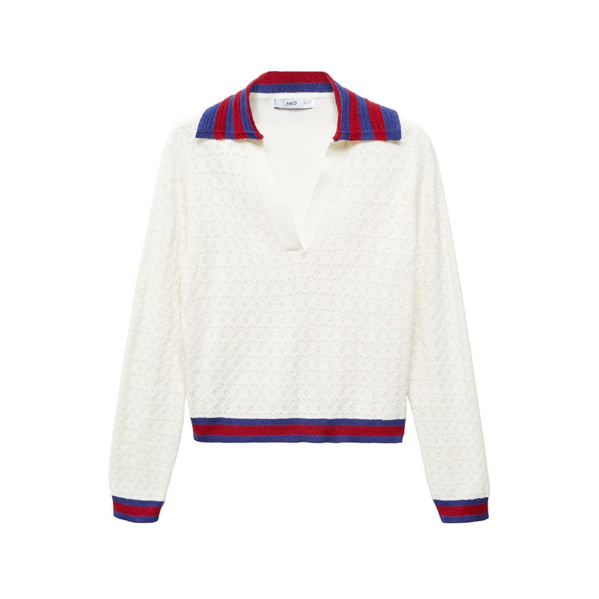 Mango Kadın Polo Yaka Kazak Kırık Beyaz