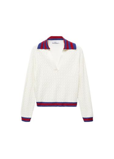  Mango Kadın Polo Yaka Kazak Kırık Beyaz