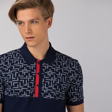  Lacoste Erkek Slim Fit Desenli Lacivert Polo