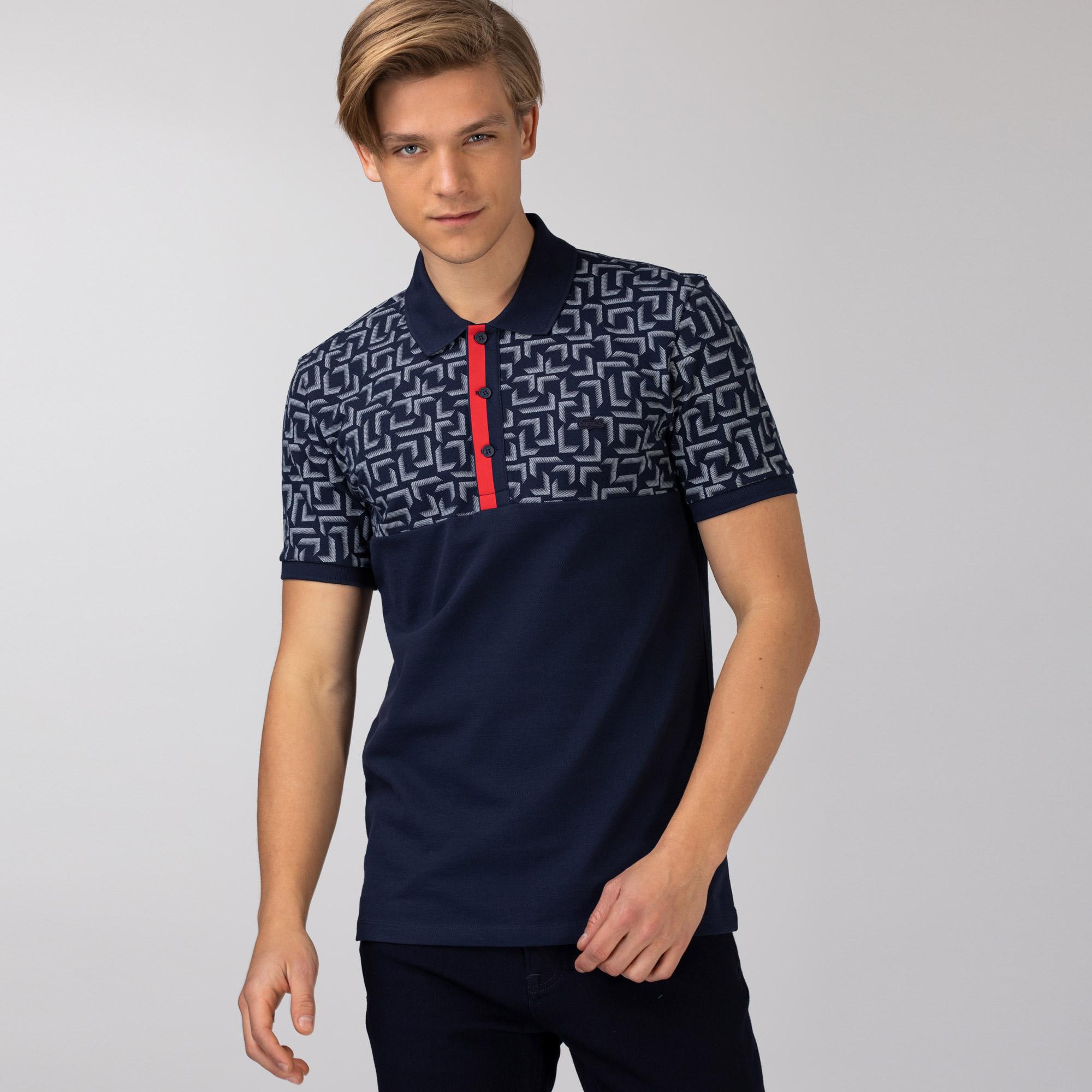 Lacoste Erkek Slim Fit Desenli Lacivert Polo