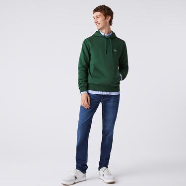  Erkek Classic Fit Kapüşonlu Yeşil Sweatshirt