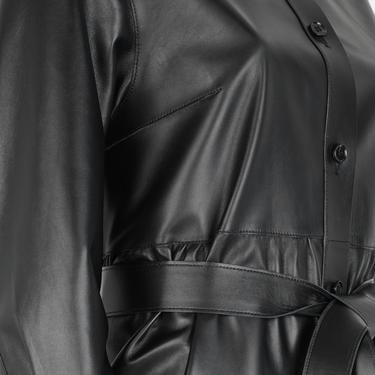  Blinda Siyah Kadın Deri Elbise