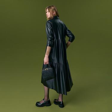  Blinda Siyah Kadın Deri Elbise