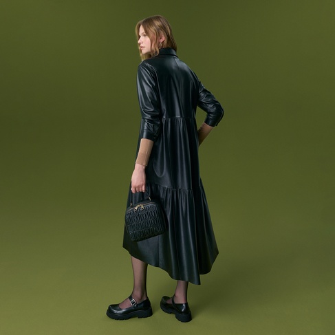  Blinda Siyah Kadın Deri Elbise