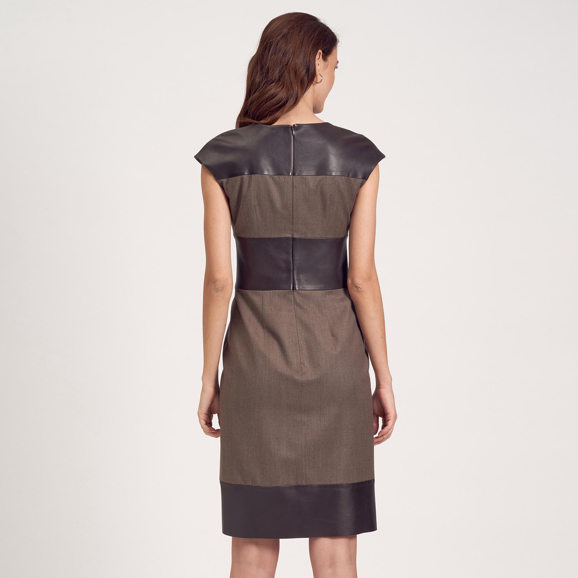 Deri Kombinli Kolsuz Kadın Elbise