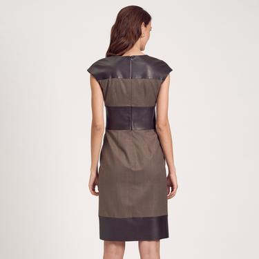  Deri Kombinli Kolsuz Kadın Elbise