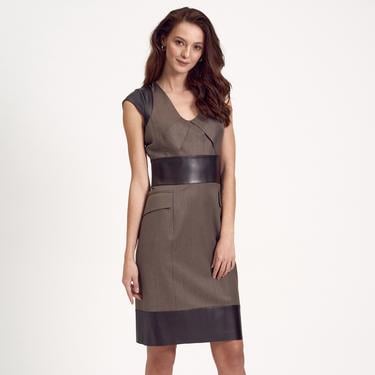  Kahve Deri Kombinli Kadın Elbise