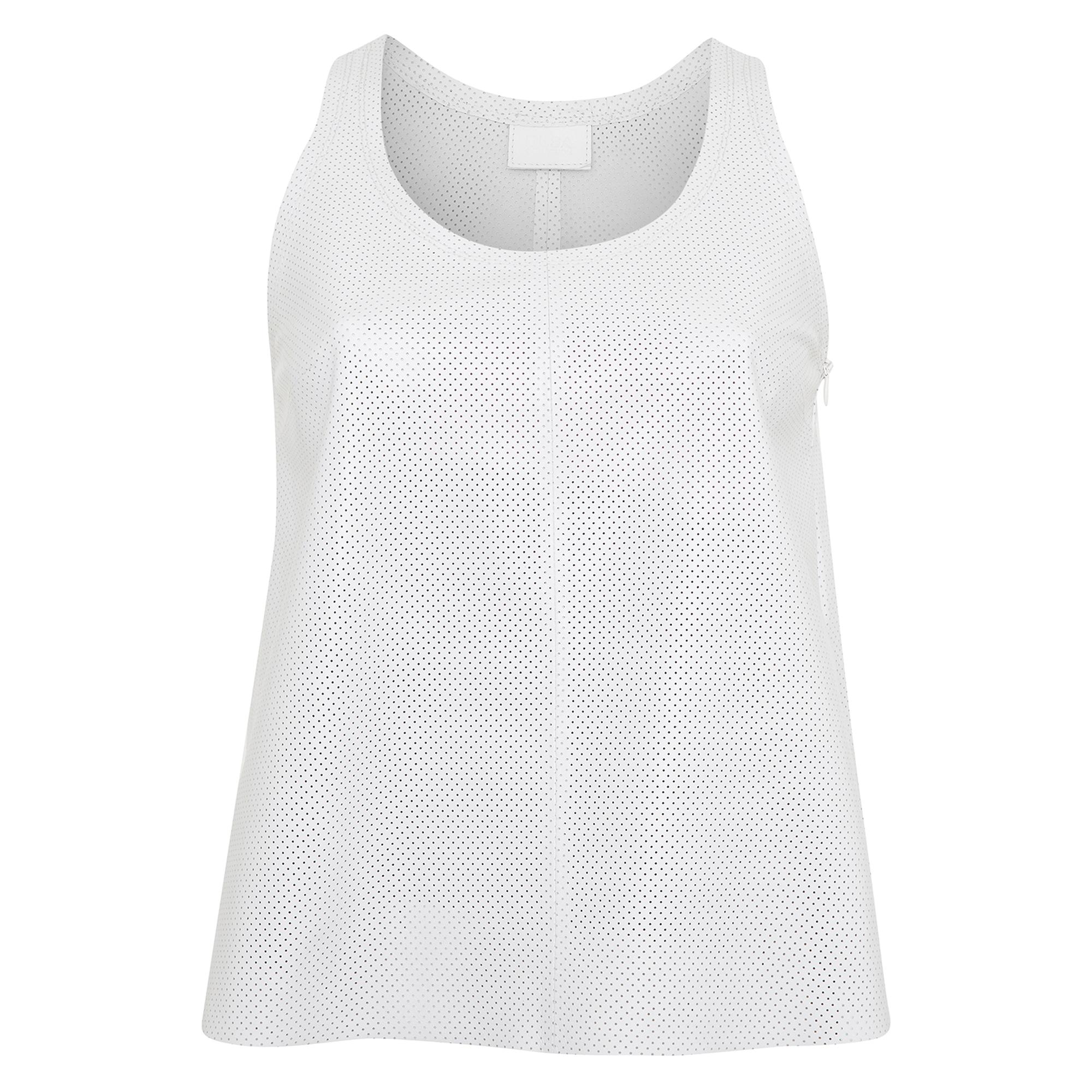 Itala Beyaz Kadın Yuvarlak Yakalı Perforeli Deri Bluz