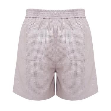  Ines Light Rose Kadın Yüksek Bel Perforeli Deri Şort