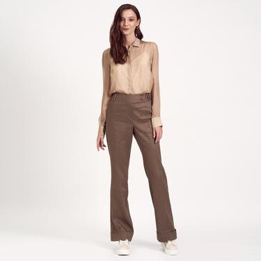  Kahve Keten Kadın Pantolon