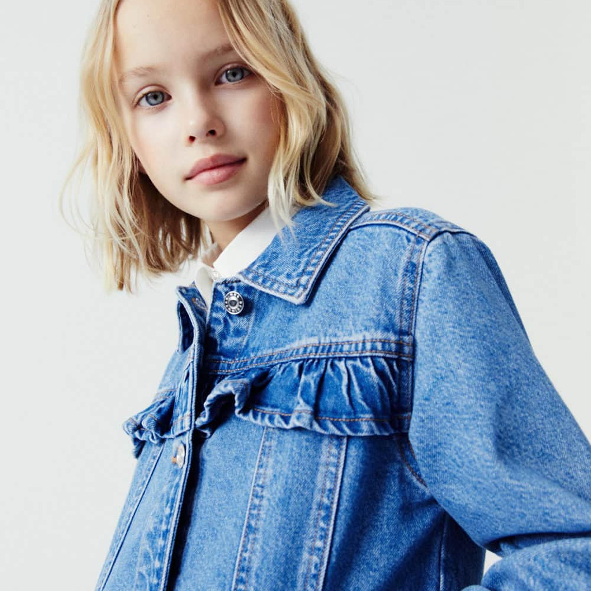 Mango Çocuk Volanlı Denim Mont Donuk Mavi