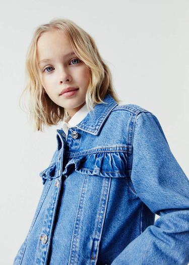  Mango Çocuk Volanlı Denim Mont Donuk Mavi