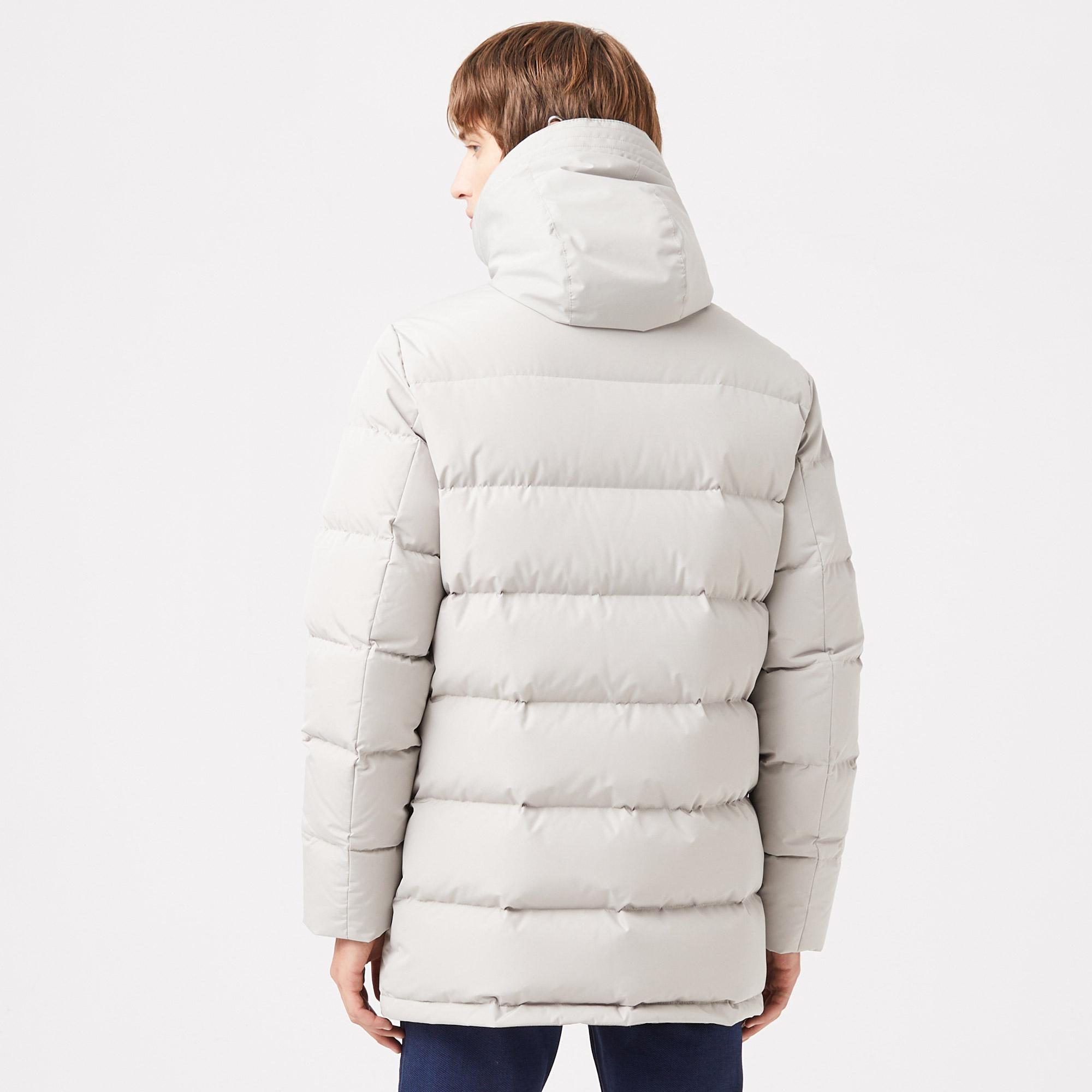 Erkek Kapüşonlu Gri Şişme Mont