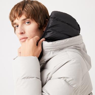  Erkek Kapüşonlu Gri Şişme Mont