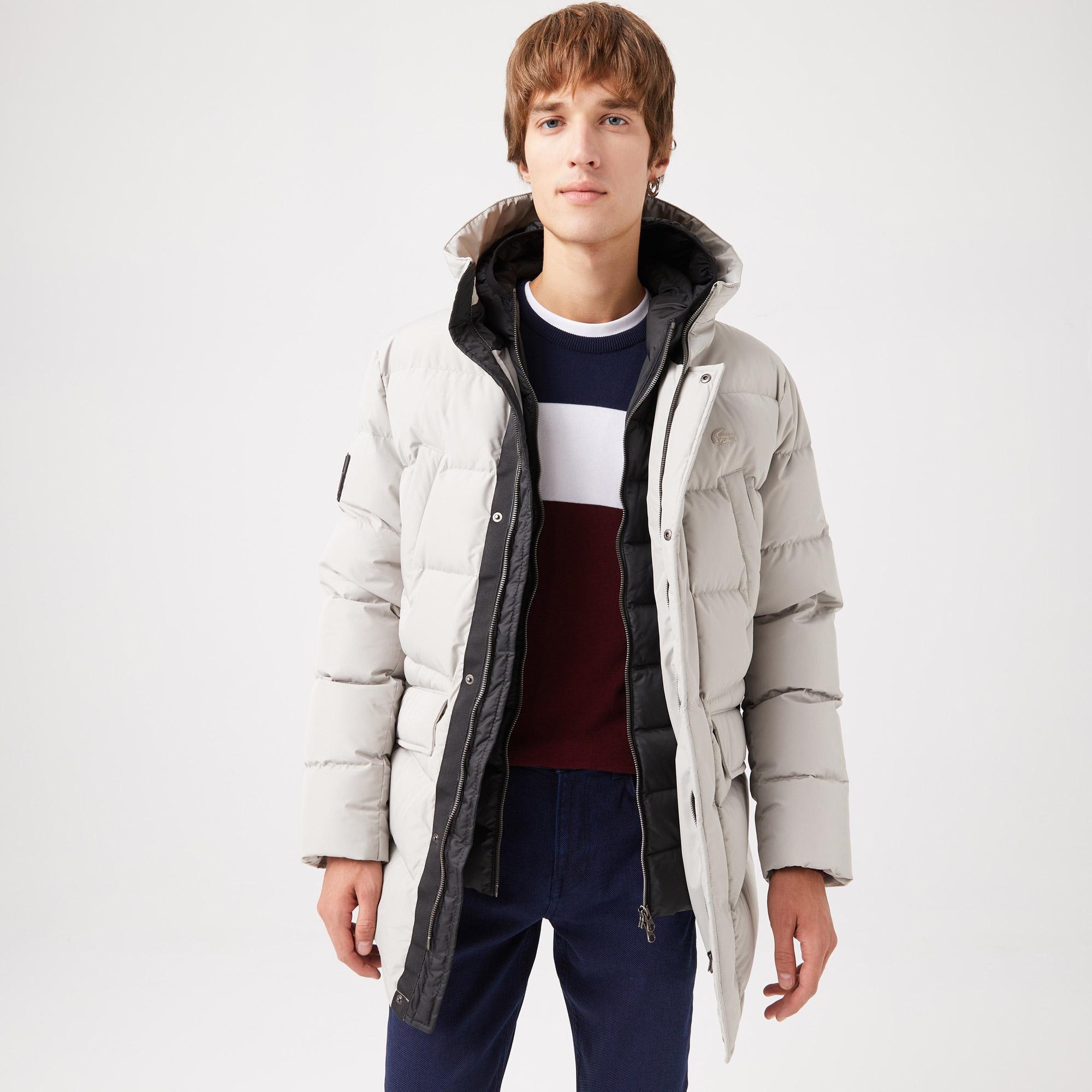 Erkek Kapüşonlu Gri Şişme Mont