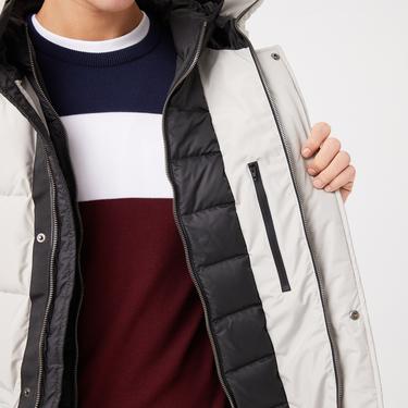  Erkek Kapüşonlu Gri Şişme Mont