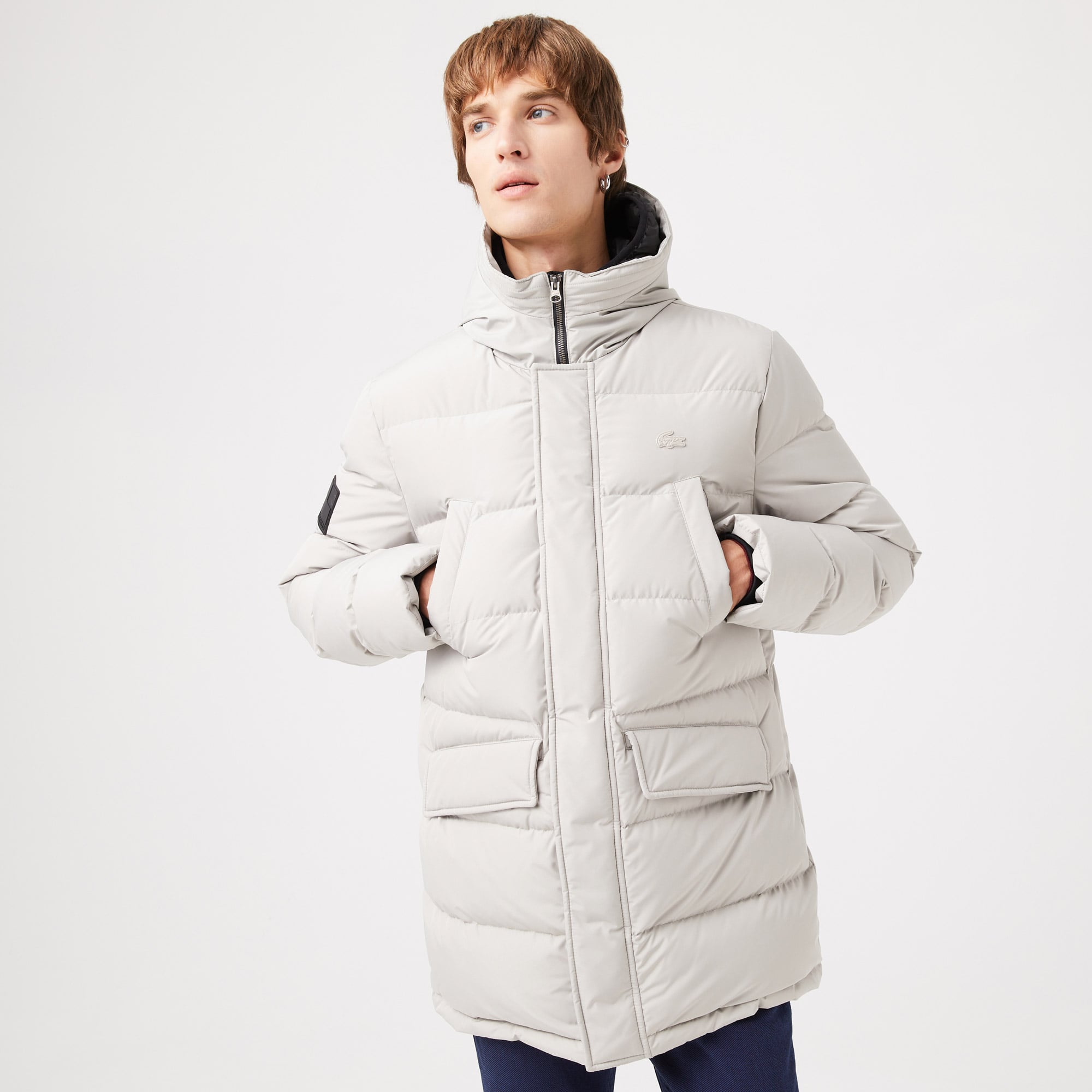  Erkek Kapüşonlu Gri Şişme Mont