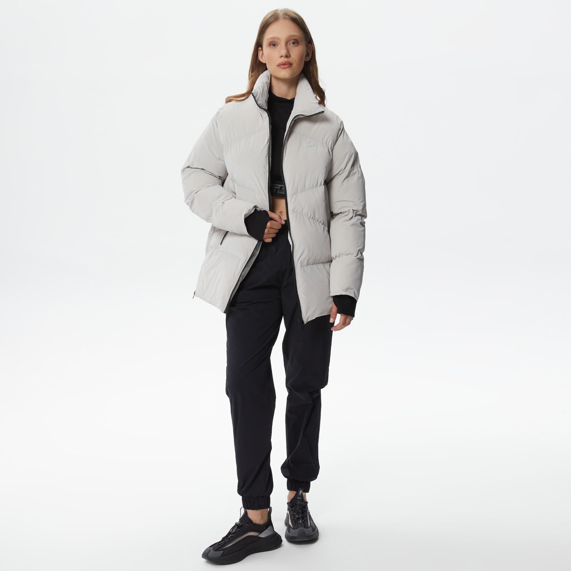 Lacoste Kadın Dik Yaka Kapitone Açık Gri Mont